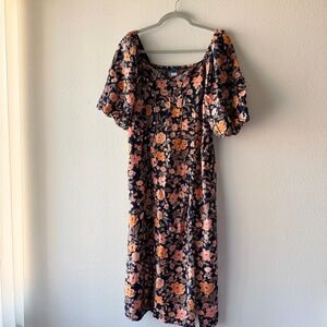 Old Navy Navy and Peach Floral Midi Dress